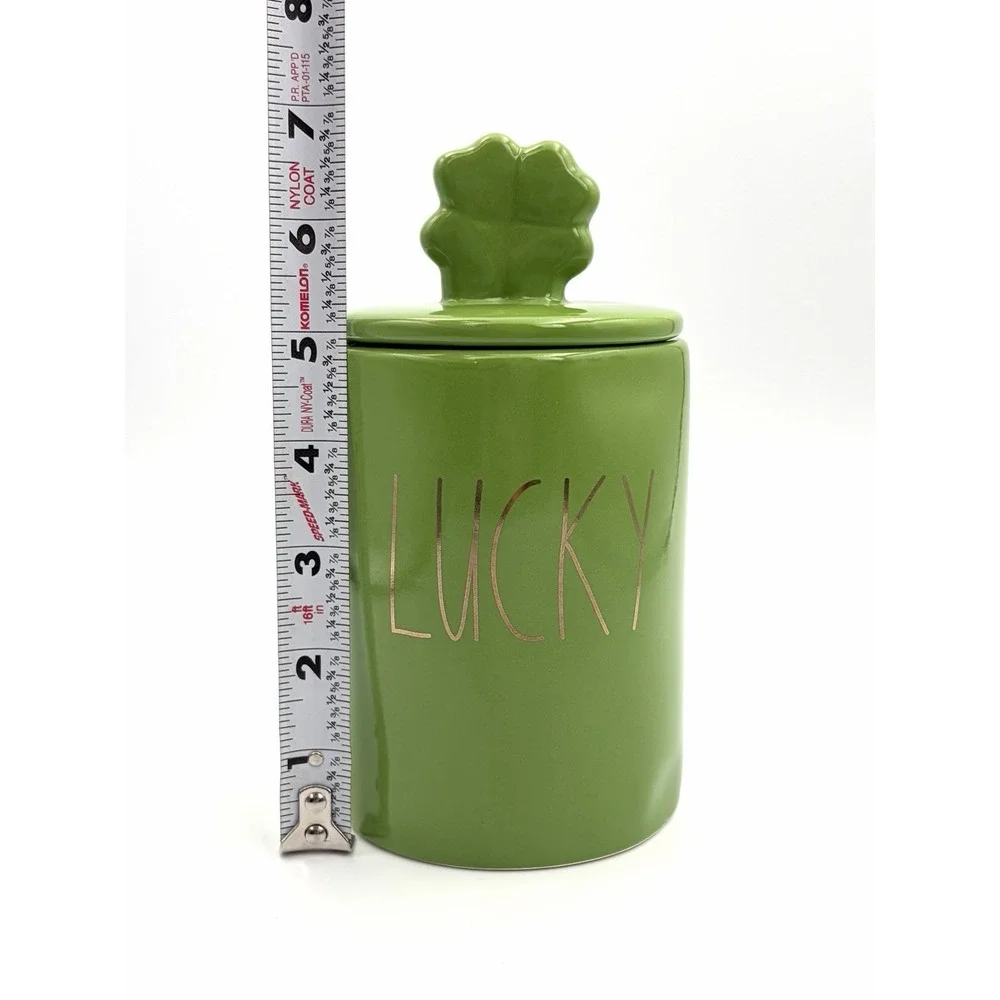 Rae Dunn Magenta Lucky Golden Amber Ceramic Jar Candle Clover Lid Green New